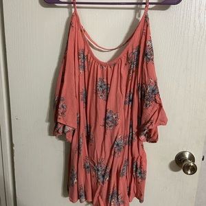 Pink Floral Torrid Cold Shoulder Blouse